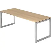 Bümö Schreibtisch Serie-R - Gestell: Silber, Nachbildung: Eiche, Größe: 200 x 80 cm