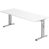 Bümö Schreibtisch Serie-O - Nachbildung: Weiß, Gestell: Silber, Größe: 200 x 80 cm
