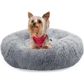 Bluzelle Hundebett Kleine Hunde & Katzen, 50cm Hundekissen Rund Donut Kissen Hundekorb Plüsch, Katzenbett Katzenkissen Hellgrau
