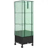 vidaXL Gartenplanter mit Gewächshausabdeckung und Rädern Schwarz PP
