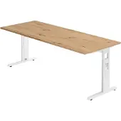 Bümö Schreibtisch Serie-O - Nachbildung: Asteiche, Gestell: Weiß, Größe: 200 x 80 cm