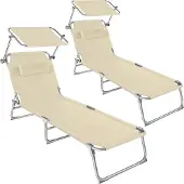 TecTake 2er Set Sonnenliege Chloé 4-stufig klappbar mit Sonnendach und Polster - wetterfest - 190 x 68 x 111cm - Outdoor Liege