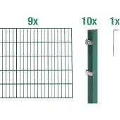 Alberts Doppelstabmatten Zaun, Höhe 140 cm, Länge 18 m, Zaun-Komplettset zum Einbetonieren, grün, Pfosten 60x40 mm