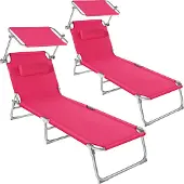 TecTake 2er Set Sonnenliege Chloé 4-stufig klappbar mit Sonnendach und Polster - wetterfest - 68x190x65cm - Outdoor Liege