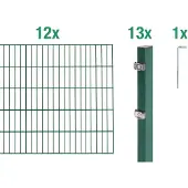 Alberts Doppelstabmatten Zaun, Höhe 140 cm, Länge 24 m, Zaun-Komplettset zum Einbetonieren, grün, Pfosten 60x40 mm