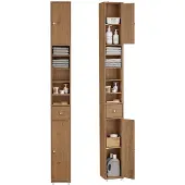 SoBuy Badezimmerschrank Hochschrank für kleine Bäder mit verstellbaren Einlegeböden Platzsparender Schmal Badschrank für Waschbecken Braun BZR34-II-PF