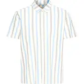 Blend Kurzarmhemd "BHABAN SHIRT STRIPE" aus Baumwollmischung, mit Leinen, Relaxed Fit, gestreifte Leinenoptik