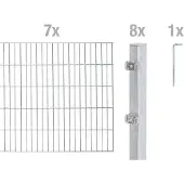 Alberts Doppelstabmatten Zaun, Höhe 140 cm, Länge 14 m, Zaun-Komplettset zum Einbetonieren, feuerverzinkt, Pfosten 60x40 mm