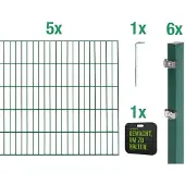 Alberts Doppelstabmattenzaun, Höhe 140 cm, Länge 10 m, Zaun-Komplettset zum Einbetonieren, grün
