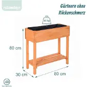 Relaxdays Hochbeet, Garten, Balkon & Terrasse, mit Ablage, Holz & Vlieseinlage, HBT: 80x80x30 cm, Pflanzenbeet, orange