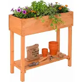 Relaxdays Hochbeet, Garten, Balkon & Terrasse, mit Ablage, Holz & Vlieseinlage, HBT: 80x80x30 cm, Pflanzenbeet, orange