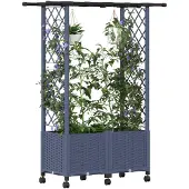 vidaXL Hochbeet mit Rankgitter und Dach Grau 124,5 x 40 x 142 cm PP