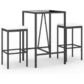 vidaXL 3-tlg. Gartenbar-Set mit Kissen Schwarz Poly Rattan