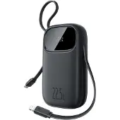 Baseus Powerbank EnerFill FC31, 10000 mAh, 22,5 W, mit digitaler Anzeige und 2 integrierten Kabeln (USB-C + Lightning) - Schwarz
