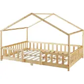 En.casa Kinderbett ’Treviolo‘ in Haus-Optik mit Rausfallschutz Kiefernholz 140 x 200 cm Holzfarben