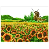 Diamond Dotz Diamond Painting Mühle im Sonnenblumenfeld