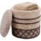 Wohnling Sitzhocker mit Stauraum aus Wolle, Boho-Design Beige, 40 cm rund