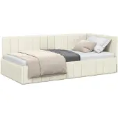 vidaXL Eckbettgestell mit Kopfteil Creme 90 cm x 190 cm Samt