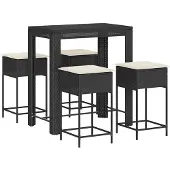 vidaXL 5-tlg. Gartenbar-Set mit Kissen Schwarz Poly Rattan
