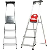 Kadax Alu-Leiter, Stehleiter "Vulvik" bis 125 kg, Treppenleiter, Alu-Sicherheitsleiter, 4 Stufen