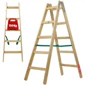 Kadax Leiter "Salo", Holzleiter, Bockleiter bis 150 kg, 152 cm, 5 Stufen