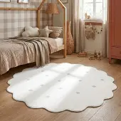 Little Olly Teppich Kinderzimmer Rund - Cloudy Dots Weiß Ø 80 cm