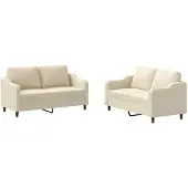 vidaXL 2-tlg. Sofagarnitur mit Kissen Creme Stoff