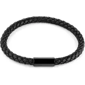 Zeeme Stainless Steel Armband Edelstahl Leder schwarz 21cm