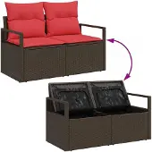 vidaXL Gartensofa-set 7 stk. 6-Sitzanzahl Beige und Rot Poly-Rattan