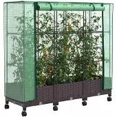 vidaXL Gartenplanter mit Gewächshausabdeckung und Rädern 3 Stk. Braun