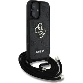 GUESS 4G Big Logo Cord Strap Crossbody Case für iPhone 16 Schwarz