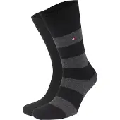 Tommy Hilfiger 2-Pack Socken Streifen Uni Schwarz