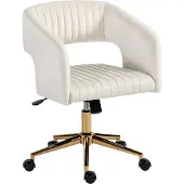 HOMCOM Schreibtischstuhl höhenverstellbar Homeoffice Stuhl mit Samtoptik Creme
