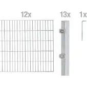 Alberts Doppelstabmatten Zaun, Höhe 160 cm, Länge 24 m, Zaun-Komplettset zum Einbetonieren, feuerverzinkt, Pfosten 60x40 mm