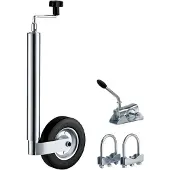 Wiltec Stützrad 150kg inkl. Klemmhalter & Schellen Wohnwagen Anhänger Stütze