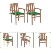 The Living Store Gartenstühle 2 Stk. mit Grünen Kissen Teak Massivholz