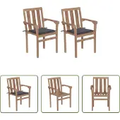 The Living Store Gartenstühle 2 Stk. mit Anthrazit Kissen Massivholz Teak
