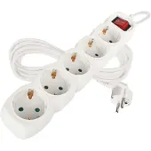 Emos Steckdosenleiste 5-fach mit Schalter, 5 m Kabel 1,5 mm, weiß, Steckdosen 45° gedreht, Schuko mit erhöhtem Berührungsschutz, für Innen, P1525R