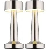 Globo Lighting 2x LED Tischleuchte, nickel matt, Touchdimmer, Akku, H 21 cm