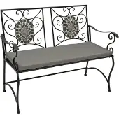 Degamo Gartenbank Parkbank Bank SIENA 2-sitzer 116cm, Eisen schwarz mit Mosaikeinlagen grau mit Polsterauflage grau