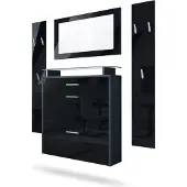 Vladon Garderobe Malea, Garderobenset bestehend aus 1 Hängeschuhschrank, 1 Wandspiegel und 2 Garderobenpaneele, Anthrazit matt/Schwarz Hochglanz