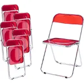 En.casa Klappstuhl 'Pornainen' 6er Set Stahlgestell Rot, transparent