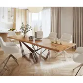 DELIFE Esstisch Edge 300x100 XL Akazie Natur Spider Flachstahl Edelstahl Live-Edge