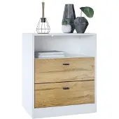 Vladon Kommode Pino V1, Germany, Nachttisch mit 2 Schubladen & 1 offenem Fach, Weiß matt/Eiche Natur mit LED RGB (56 x 67,5 x 36 cm)