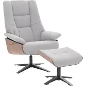 MCA Relaxsessel + Hocker HWC-N57, Fernsehsessel Liegesessel, Bouclé Stoff Holz grau