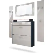 Vladon Garderobe Malea, Garderobenset bestehend aus 1 Hängeschuhschrank, 1 Wandspiegel und 2 Garderobenpaneele, Anthrazit matt/Sandgrau Hochglanz, inkl. LED-Beleuchtung RGB