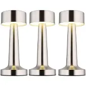 Globo Lighting 3x LED Tischleuchte, nickel matt, Touchdimmer, Akku, H 21 cm