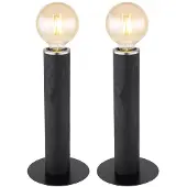 Globo Lighting 2x Tischleuchte MARION, Schwarz, Metall, Holzoptik, Rund, H 30,5 cm