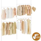 SoBuy Teleskop Kleiderständer, robuster Kleiderstange, verstellbarer offener Kleiderschrank für Schlafzimmer, Garderobenständer (3 Teleskopstangen + 4 Kleiderstangen) Weiß