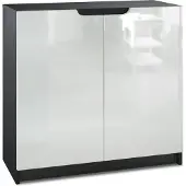 Vladon Sideboard Logan, Germany, Kommode mit 2 Türen, Schwarz matt/Weiß Hochglanz (82 x 78 x 37 cm)